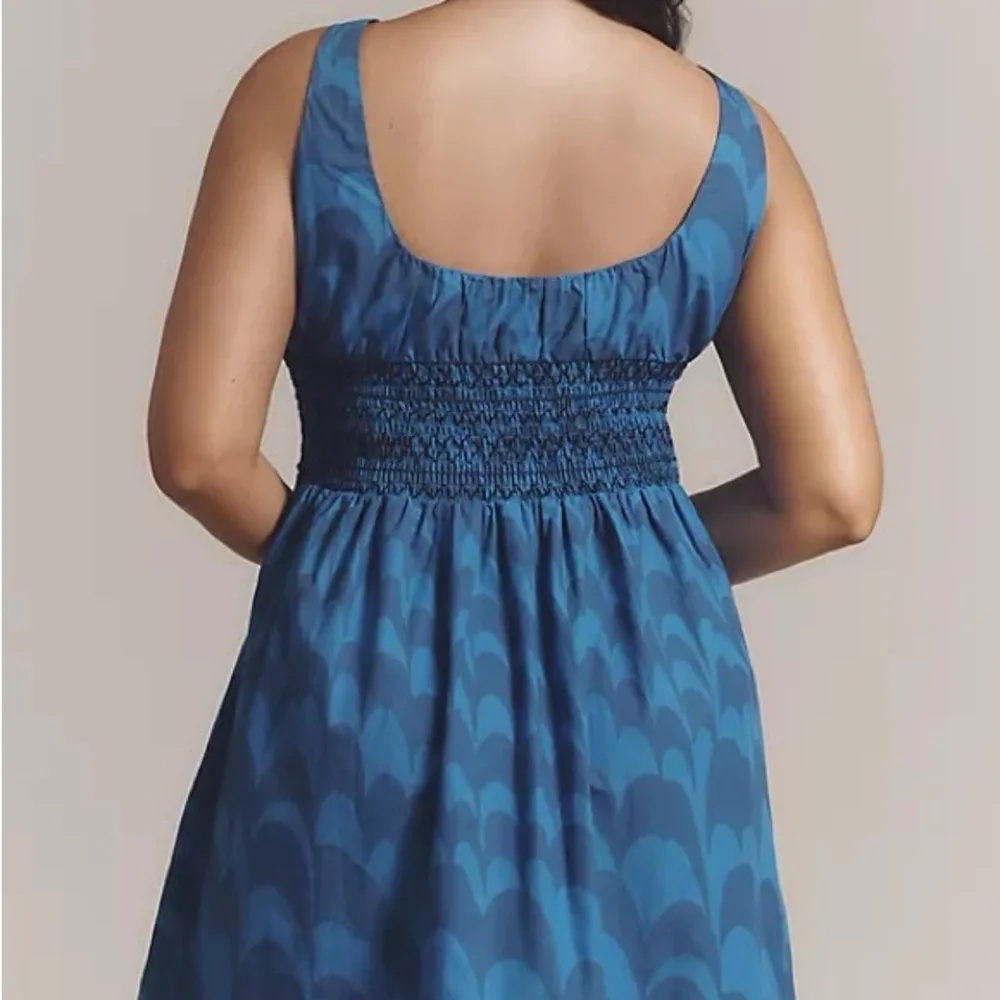 NWT Anthropologie Blue Sleeveless Smocked Square Neck Mini Dress – Size L - Picture 8 of 10